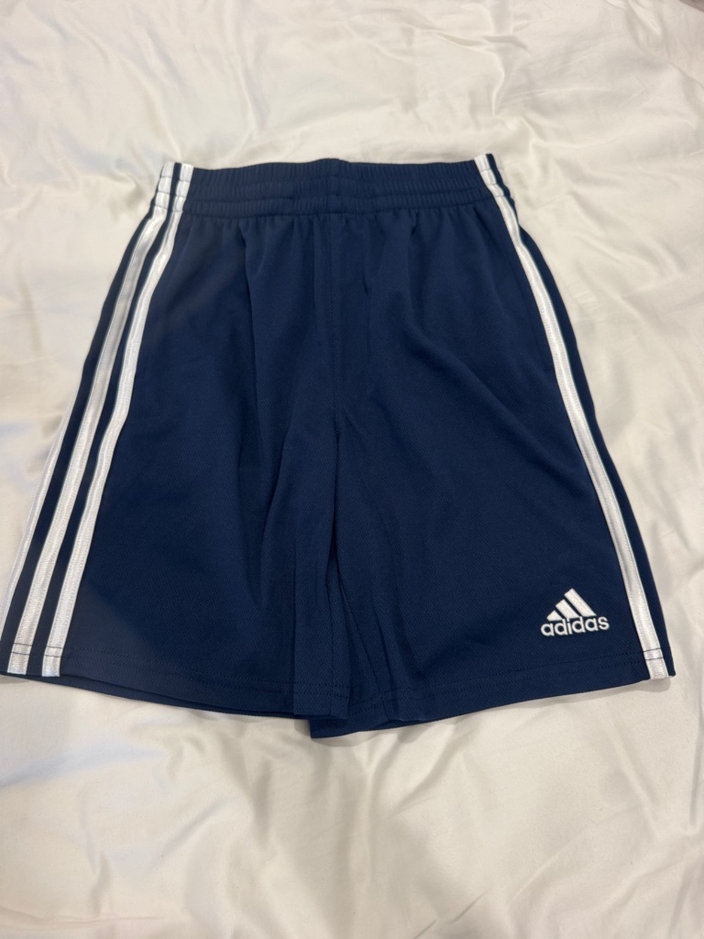 adidas Navy Athletic Shorts with White Side Stripes kids size 10/12 never worn